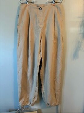Beige Drawstring Hem Pants